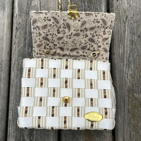 Vintage Italian CREAZIONI ALMA Gold Woven Straw Handbag Purse Bag Crossbody - Picture 8 of 10